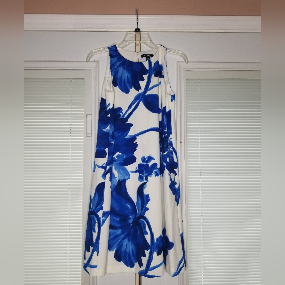 Chaps Floral Blue and White Women's Shift Dress - Picture 1 of 5